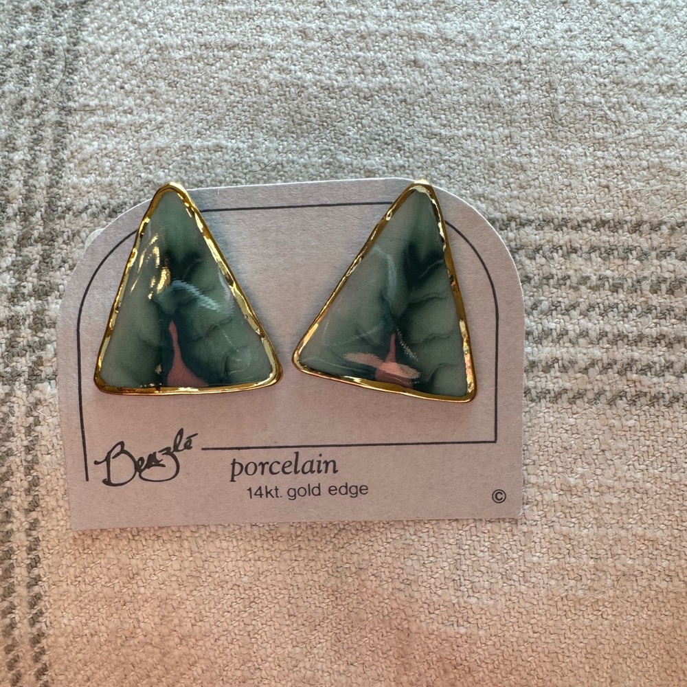 Porcelain Triangle Earrings with 14kt Gold Edge